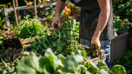 Fototapeta premium compost in gardening. Organic fertilizer. the gardener makes compost. Organic ecological, biological agriculture