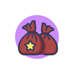 Sacks with star line icon. Bags, bonus for purchase, reward outline sign. Loyalty program, discount, marketing concept. Vector illustration for web design and apps