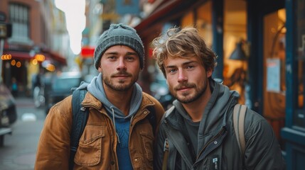 Two Men Standing on a Street