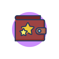 Wallet with stars line icon. Customer spending, saving, bonus points. Loyalty program, discount concept. Vector illustration for web design and apps