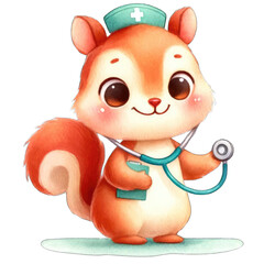 Naklejka premium Cartoon Animal Nurses in Watercolor for Fun Healthcare