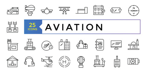 Set of aviation icons. Contains symbols to aircraft, Credit Card, Wallet, Money, globe Outline icon collection.