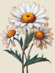 Vibrant Daisy Flower Bouquet in Botanical Style
