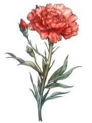 Exquisite Carnation Bloom with Lush Foliage in Vibrant Red Hues
