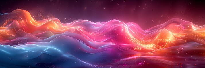 Fototapeta premium Abstract, intersecting arcs of light, makro, vivid tones of green and pink purple black, on a backdrop of swirling pastels, silky and smooth surface, minimalistic design, high detail, 3:1