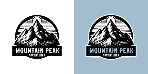 Vintage Vector Mountain Emblem with typography. Logo for Expeditions, Tours, Adventures, Travel Agencies. Badge for Business Cards, Posters, and Social Media, Apparel, Stickers