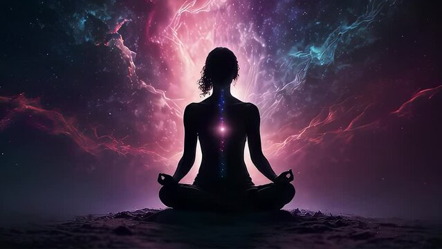 silhouette of woman in yoga pose meditation
