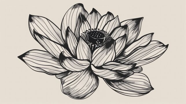 Elegant Monochrome Lotus Flower Tattoo in Minimalist Art Style
