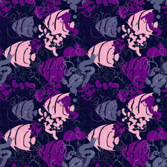 Vector seamless pattern with fishes and lines for apparel things, textile, texture, backgrounds and to print on fabric and other design things