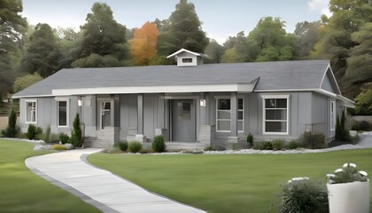 A gray ranch style model house
 - obrazy, fototapety, plakaty
