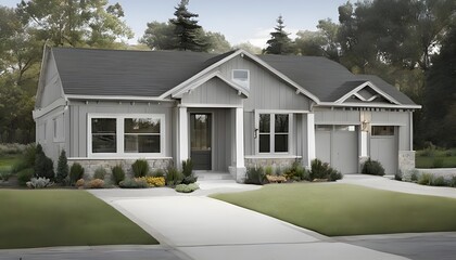 A gray ranch style model house
ai generative