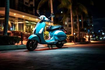 Selbstklebende Fototapeten Classic scooter parked in Miami Beach at night © MahmudulHassan