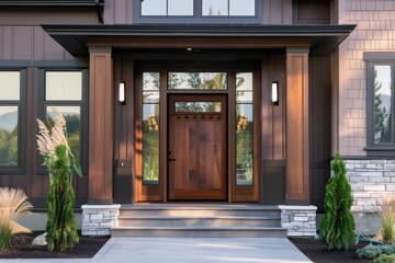 Home Entrance Embracing the Arts with a Wooden Front Door 