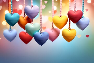 colorful bright hearts in pastel colors