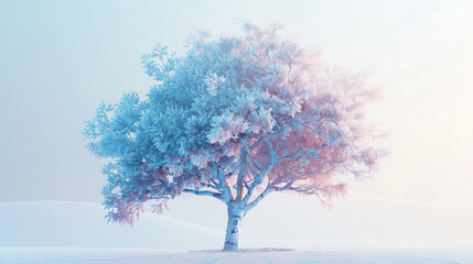 Calm-inducing brain tree rendered in soft blues and pinks for reflective thought.