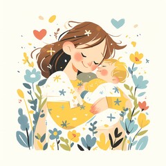 An illustration of a mother holding her child on Mother's Day