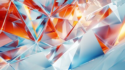 This image displays an intricate geometric pattern resembling crystals with a vibrant contrast of blue and orange hues, creating a visually captivating effect