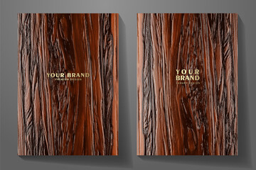 Set of vector 3d wood texture set with tree bark for cover design. Modern 3d background collection for invitation, brochure, booklet, flyer, note book, menu. Luxury premium render background.