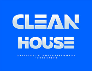 Vector trendy Concept Clean House. Futuristic style Font. Modern White  Alphabet Letters and Numbers set.