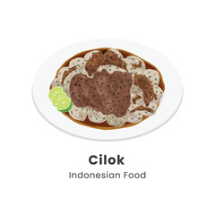 Hand drawn vector illustration of Cilok Indonesian traditional street food