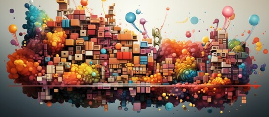 Vibrant Pixelated Cityscape A Surreal Digital of an Imaginative Architectural Landscape - obrazy, fototapety, plakaty