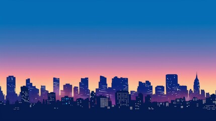 Vibrant City Skyline at Twilight with Colorful Sunset Background