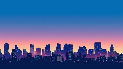 Fototapeta premium Vibrant City Skyline at Twilight with Colorful Sunset Background