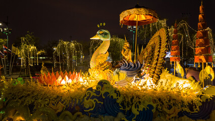 Bangkok,Thailand-April,11,2024: .The stunning Songkran parade at Sanam Luang..The floats are...
