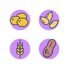 Allergens line icon set. Peanut, seeds, Chicken peas, wheat. Food allergy, natural ingredient and organic food concept. Vector illustration for web design and apps