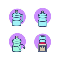 Big water bottle line icons set. Water cooler, changing cooler bottle. Bottled water cooler concept. Vector illustration for web design and apps