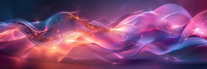 Obraz premium Abstract, intersecting arcs of light, makro, vivid tones of green and pink purple black, on a backdrop of swirling pastels, silky and smooth surface, minimalistic design, high detail, 3:1