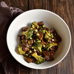 Beef with broccoli in bowl