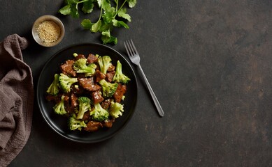 Beef with broccoli in asian style