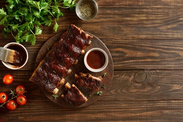 Barbecue pork ribs on cutting board