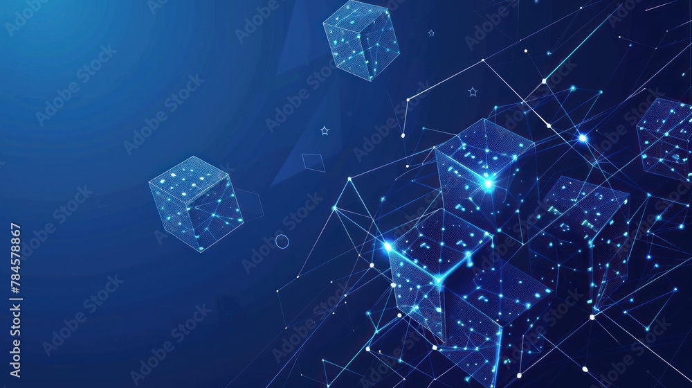Poster network connection technology. cubes and squares