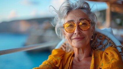 Entspannte Seniorin im Urlaub, made by AI