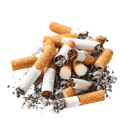 Cigarette butts waste, transparent background, isolated image, generative AI