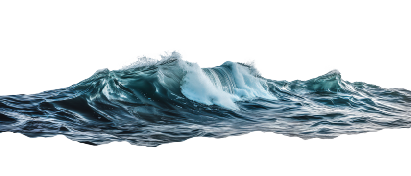 Ocean is calm and peaceful, with a gentle wave rolling in. Cut out