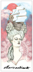 Painted portrait of Marie Antoinette with infamous ship headdress