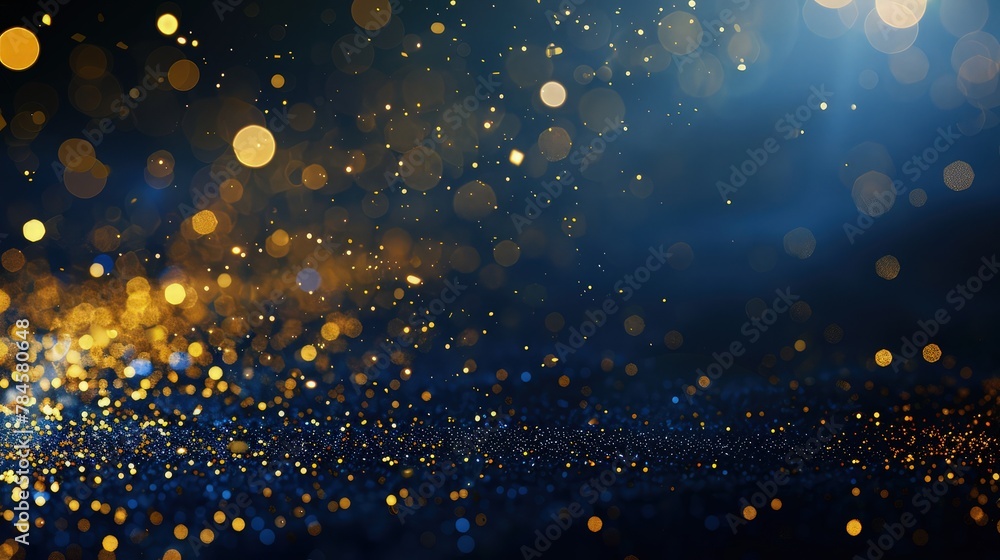 Poster an elegant background with a dark base and shiny golden sparkles dispersed across it. the sparkles f