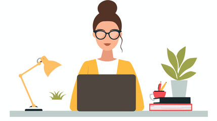 Woman laptop working vector freelance flat vector isolated