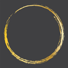 Gold brush handdrawn circle isolated. Gold circle frame vector. Brush stroke and gold circle element. Gold glittering circle of paint golden glitter texture.