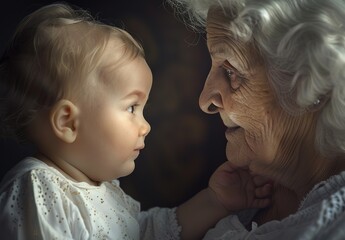 Capturing a tender moment: an unspoken connection between generations, illuminated by soft ambient light