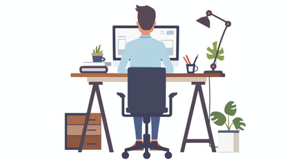 Working at desk illustration design flat vector isolated