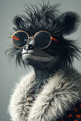 A furry animal with sunglasses on its face