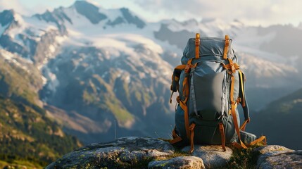 Backpack Adventure, Majestic Mountain Backdrop, Wilderness Exploration