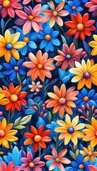 seamless colorful pattern with flowers use for smartphone wallpaper