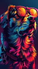Vibrant Pixel Art Dog in Colorful Sunglasses with Tech Data Background