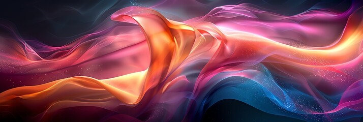 Abtract, intersecting arcs of light, makro, vivid tones of green and pink purple black, on a backdrop of swirling pastels, silky and smooth surface - obrazy, fototapety, plakaty