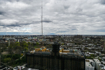 The intricate detail of Brooklyn's urban fabric is captured from a high vantage point, with the...
